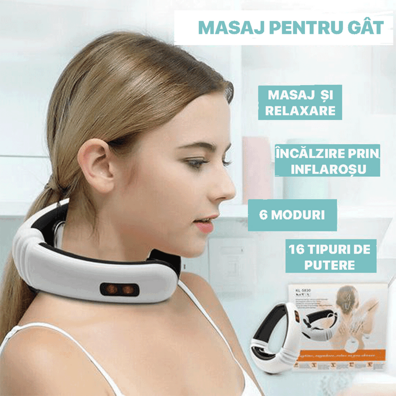 Aparat pentru masaj cervical pentru dureri de gat, cap, umeri și coloana cu impulsuri electromagnetice