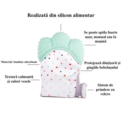 Manusa pentru DENTITIE cu capat de silicon, calmarea durerilor de gingie, dinti sanatosi, dezvoltare armonioasa