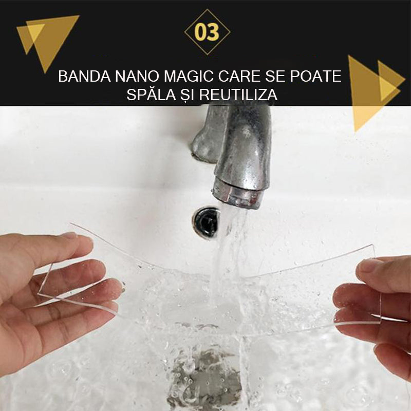 Banda Dublu Adeziva Transparenta NANO MAGIC, Rezistenta, Reutilizabila, Nu lasa urme