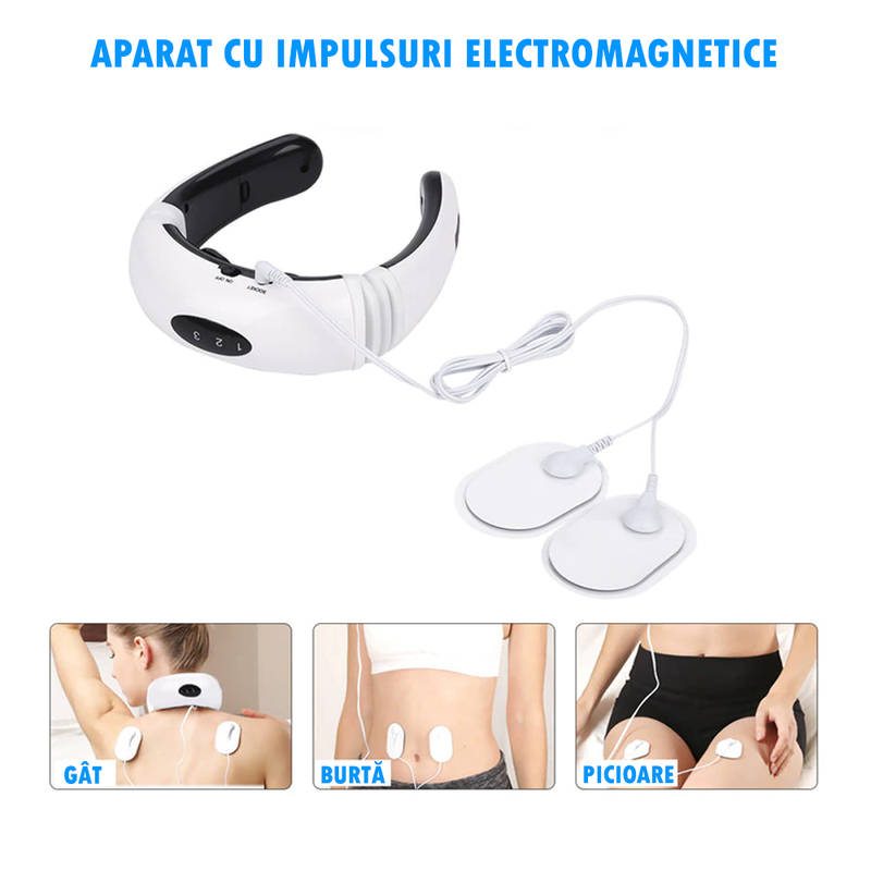 Aparat pentru masaj cervical pentru dureri de gat, cap, umeri și coloana cu impulsuri electromagnetice